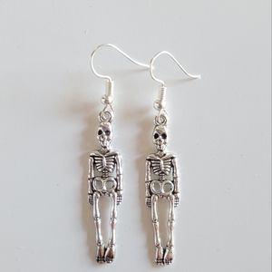 Skeleton Earrings Dangling Silver Halloween